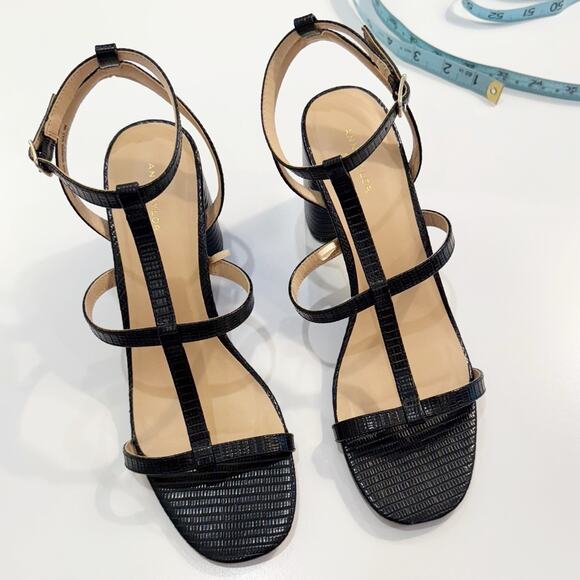 ANN TAYLOR BLACK STARPPY BUCKLE CAGE SANDALS PUMPS HEELS SHOES SZ 9 - Picture 5 of 11